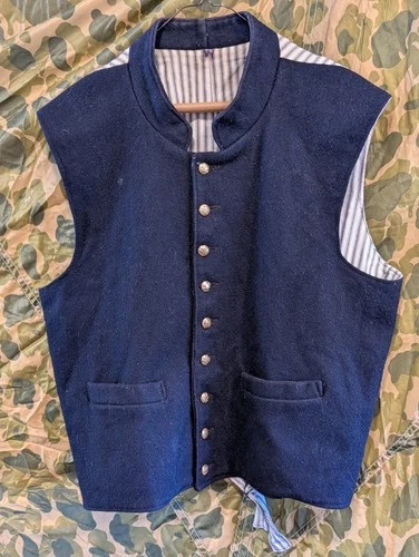 Union/Federal Civil War Officers Vest, Waist Coat Dark Blue Wool, Ticking