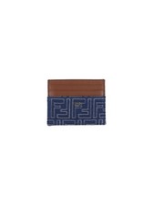 Fendi FF Card Holder in Blue Calfskin Leather