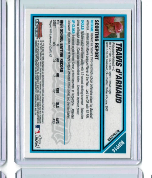 2007 Bowman Chrome TRAVIS D'ARNAUD ROOKIE New York Mets AUTO - Image 2 of 2