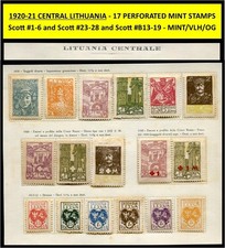 CENTRAL LITHUANIA 1920-1921 - SEVENTEEN PERFORATED MINT STAMPS VLH/OG, NICE  /C3
