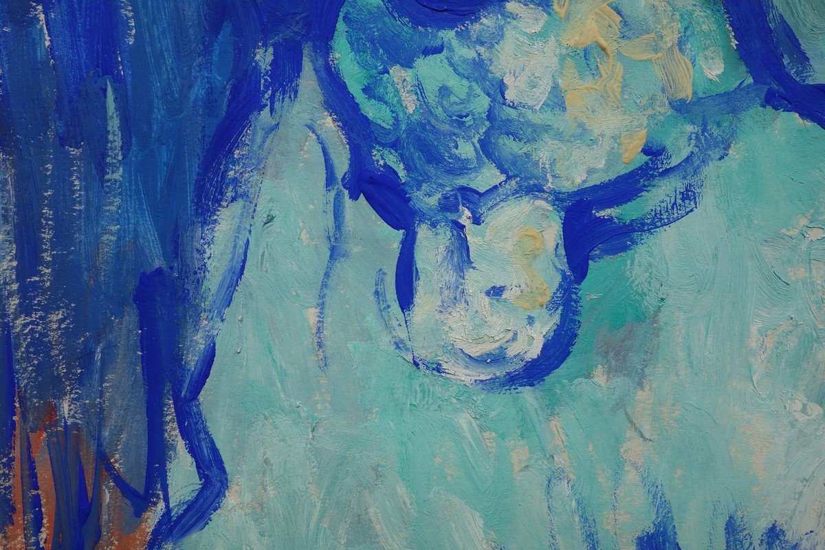 Fine unique Blue period painting – Portrait of woman, signed Pablo