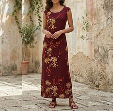 VTG 90s Chinoiserie Floral Maxi Dress Plus Size 18W Burgundy Rayon Made In USA
