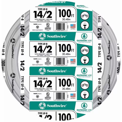 100 Ft. 14/2 Gray Solid CU UF-B W/G Wire