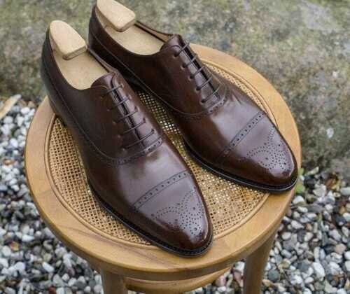 Men's Handcrafted Premium Leather Brogue Shoes Brown Formal Lace Up Dress Shoes