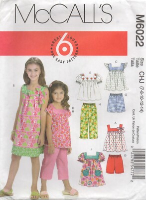 McCalls Schnittmuster 6022 EASY Kleid Tops Hose Shorts Kontrast Größe 7-14