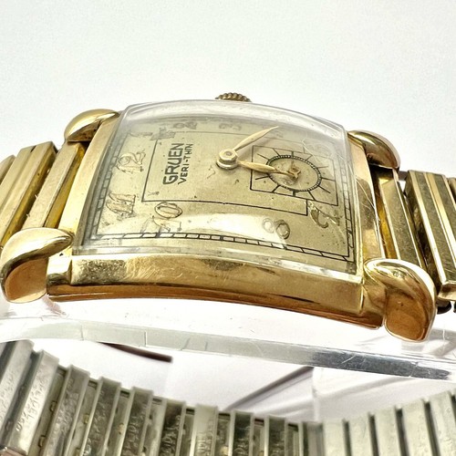 GRUEN Veri Thin Vintage 10K Gold Filled Mens Watch Running Read - Picture 3 of 12