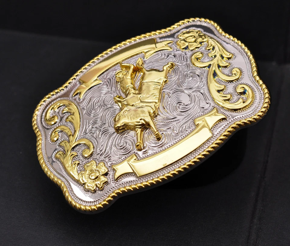 ROCK BULL RIDE RODEO LONG HUGE RODEO BIG COWBOY TEXAS WESTERN SHINE BELT BUCKLE - Image 3 of 4