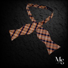 Beautiful Orange Plaids Cheks Adjustable Self Bow Tie Silk W: 2.75" NWOT