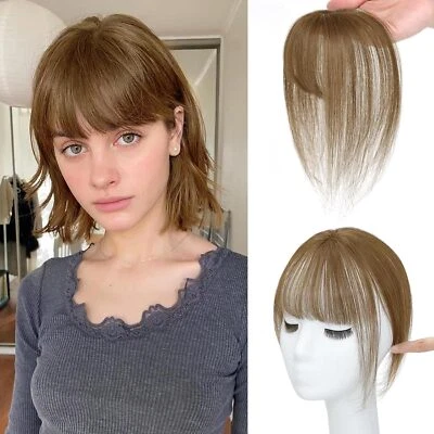 100% Remy Echthaar 3D Dünn Air Bangs Clip In Pony Luft Haarteil Haarverlängerung - Bild 1 von 4