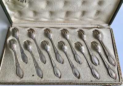 Rare Antique French sterling silver sweet or fruit fork set 12/ps