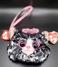 TY KIKI The Cat Black Flip Change Color Sequins Bag Pouch Black Pink Silver