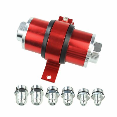 Universal AN6 AN8 AN10 Inline Fuel Filter – 30 Micron, Cleanable, Red Anodized, SPEEDY