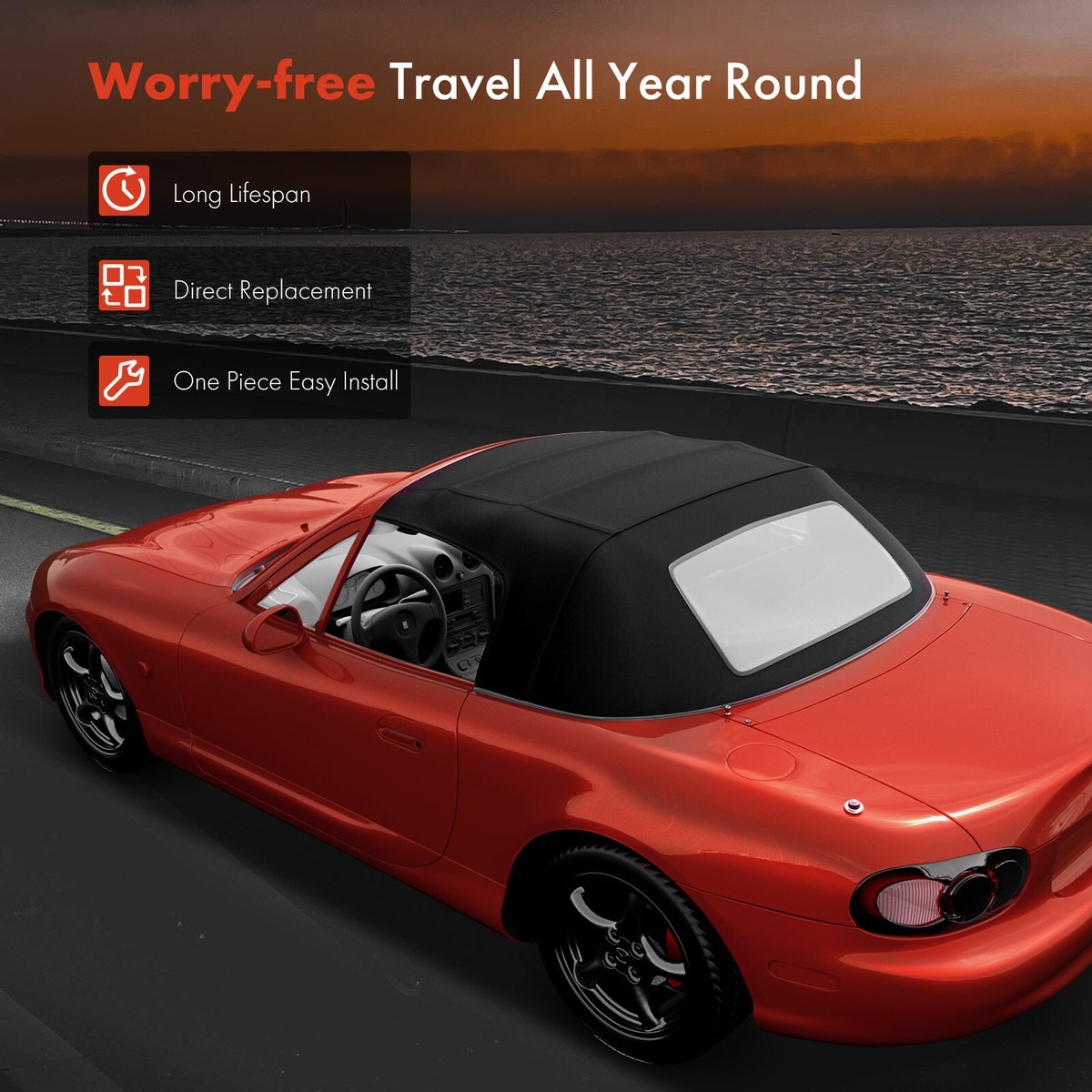 Black Convertible Soft Top with Plastic Window for Geo Metro 1990