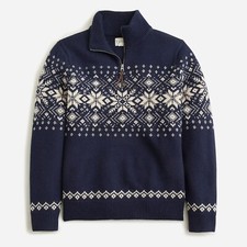 J. CREW Men's Sweater Lambswool Fair Isle Half Zip Deep Navy Beechwood - NWT