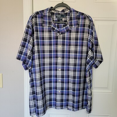 Polo Ralph Lauren Andy Camp Mens Blue Plaid Button Up Pocket 