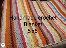 BEAUTIFUL VINTAGE HANDMADE CROCHET AFGHAN BED BLANKET SOLID SHELL MULTICOLORED
