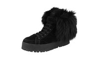 Prada Schaf Fell Stiefel Stiefelette High-Top Sneaker Schwarz Neu - 40,5 Uk 7.5