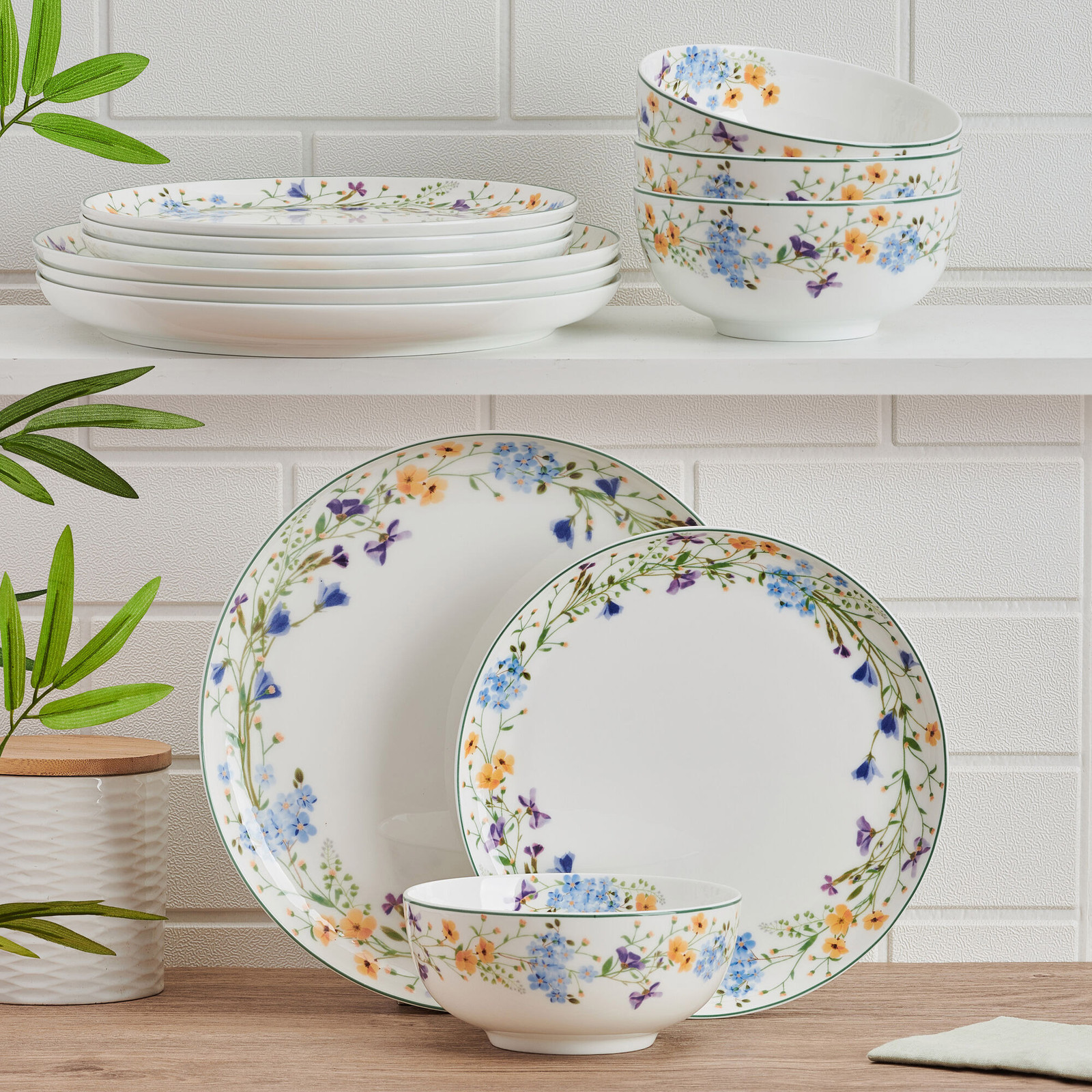 S Dinner Plate Bowl Dishes Set Dishware Tableware 12 Pc New