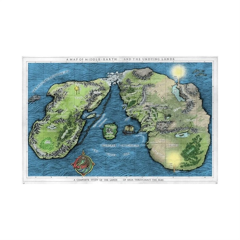 Set di 3 poster mappa della Terra di Mezzo de Il Signore degli Anelli, decorazione per la casa