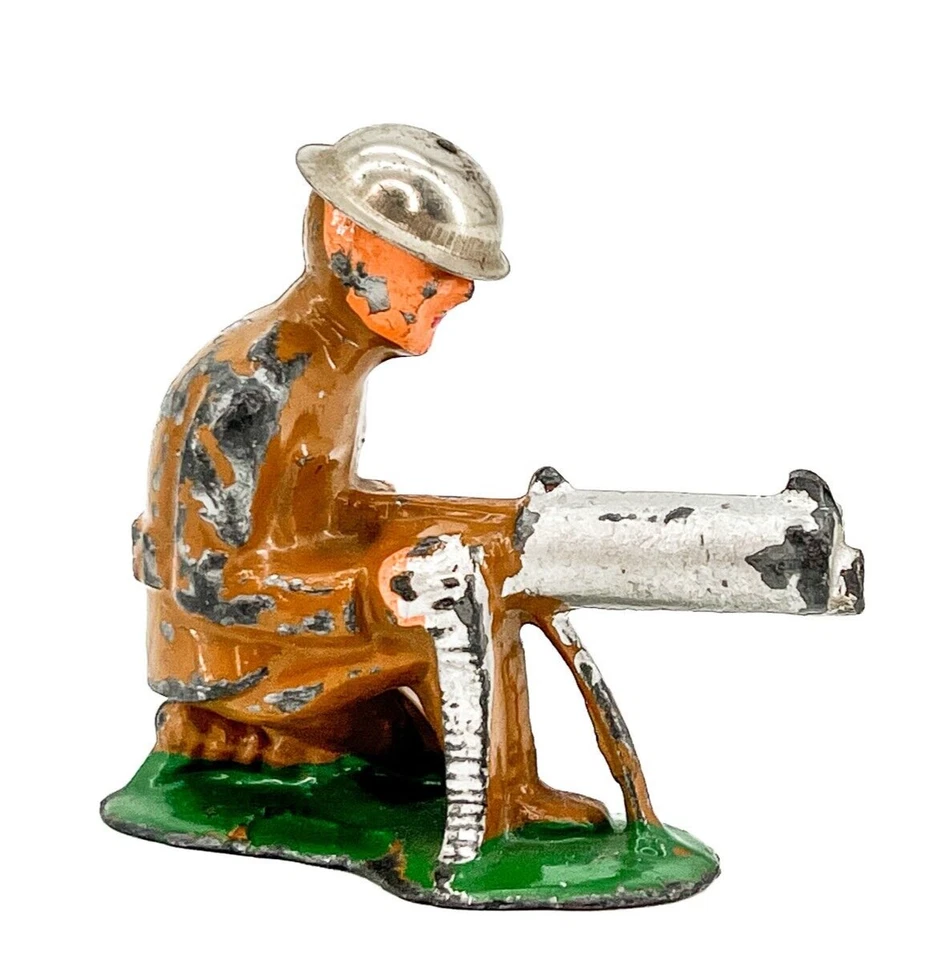 Винтажный Barclay / Manoil солдат пулемет оловянный шлем железа десятицентовик магазин слякоти литой - Изображение 2 из 4