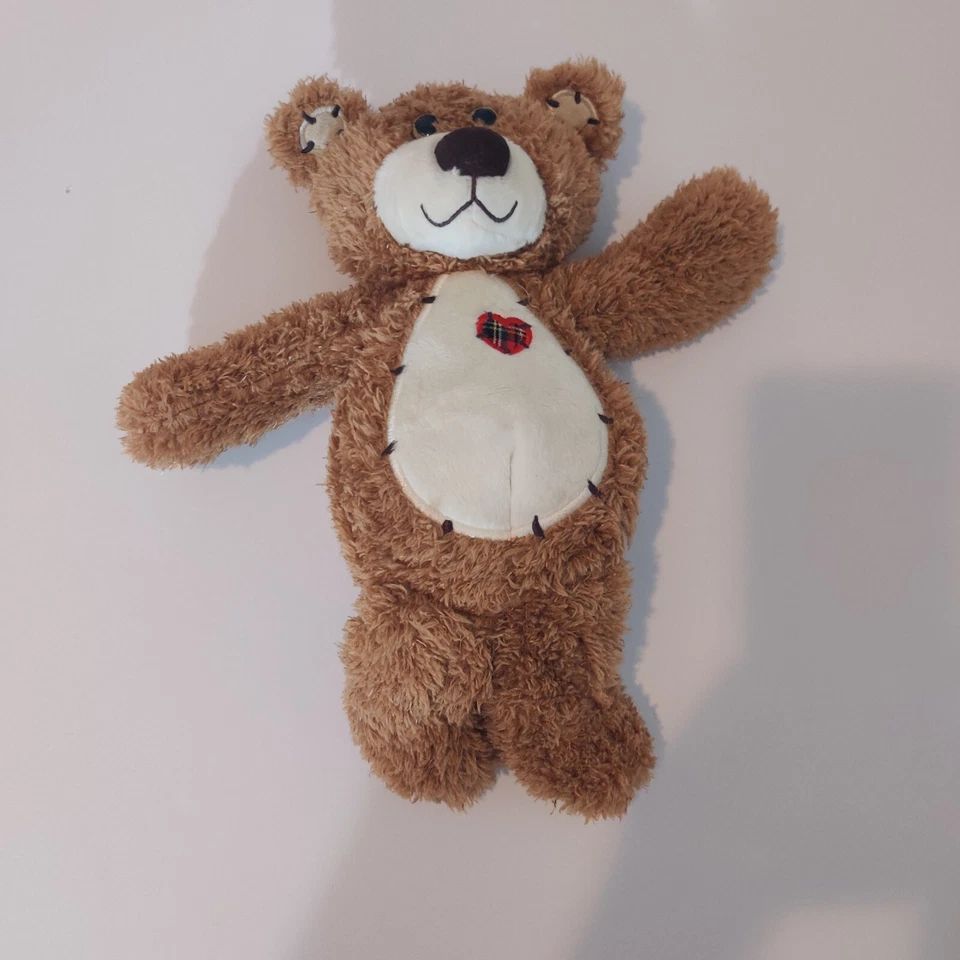 First & Main TENDER TEDDY Tan Fuzzy Fur 12 in Plush Red Plaid Heart #1615LC - Image 2 of 4