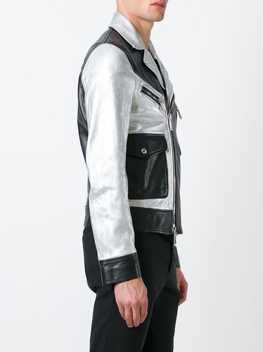 $3495 Designer DSQUARED2 Men's Black Silver Metallic Leather Jacket SOLD OUT - Picture 6 of 8