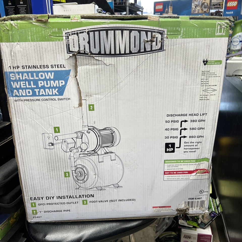 Drummond 1HP Stainless Steel Shallow Well Pump and Tank w/Pressure