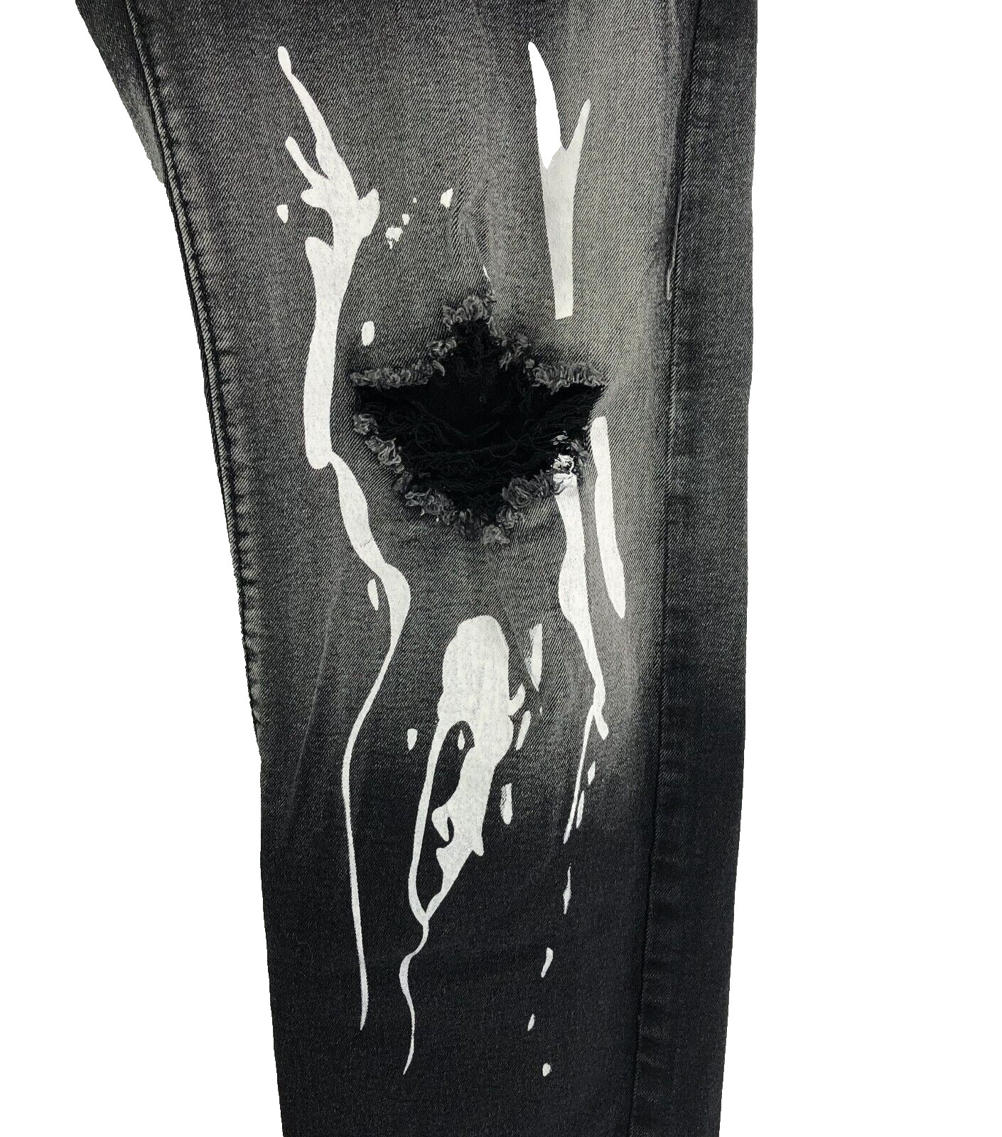 Liberty Square Jeans Mens 38x33 Black Painted Lightning Hip Hop Rap Distressed