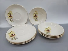 Taylor Smith & Taylor Leaf O'Gold Vintage Dishes 4 Saucers 4 Small Bowls