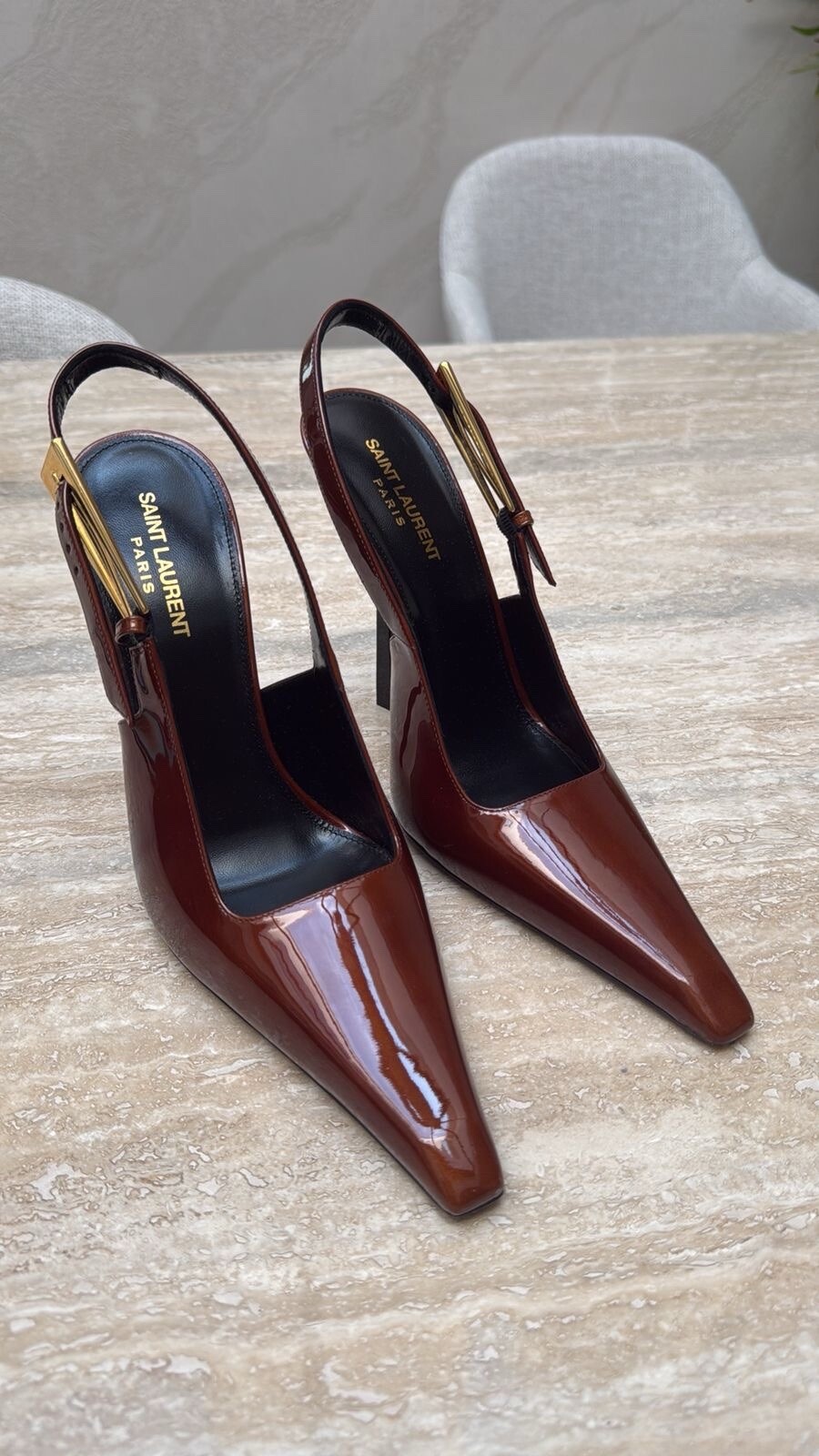 Sandali Saint Laurent Lee bordeaux slingback 40 5
