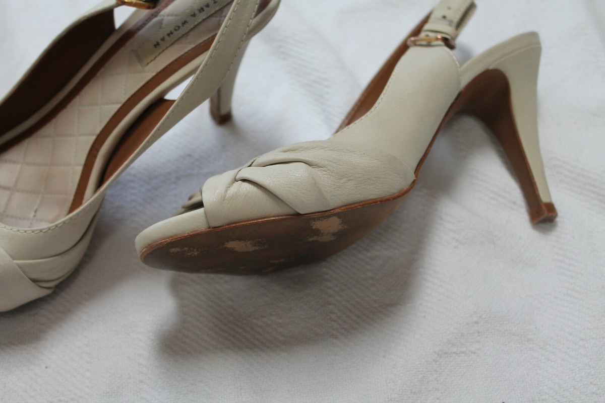 Sandales Zara En Cuir Ivoire - Taille 40 - Occasion - Bout Ouvert - Style Peep Toe