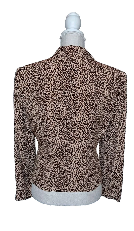 Vintage Allison Taylor Size M 100% Silk Brown/Beige Animal Print Lined Blazer Foto 4 de 4