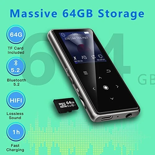64GB MP3 Player with Bluetooth 5.2,  Music Player with Built-in HD - Image 3 of 4