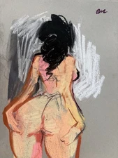 Figure Cubism Anime Chalk Pastel Drawing 9x12 Original On Paper Signed