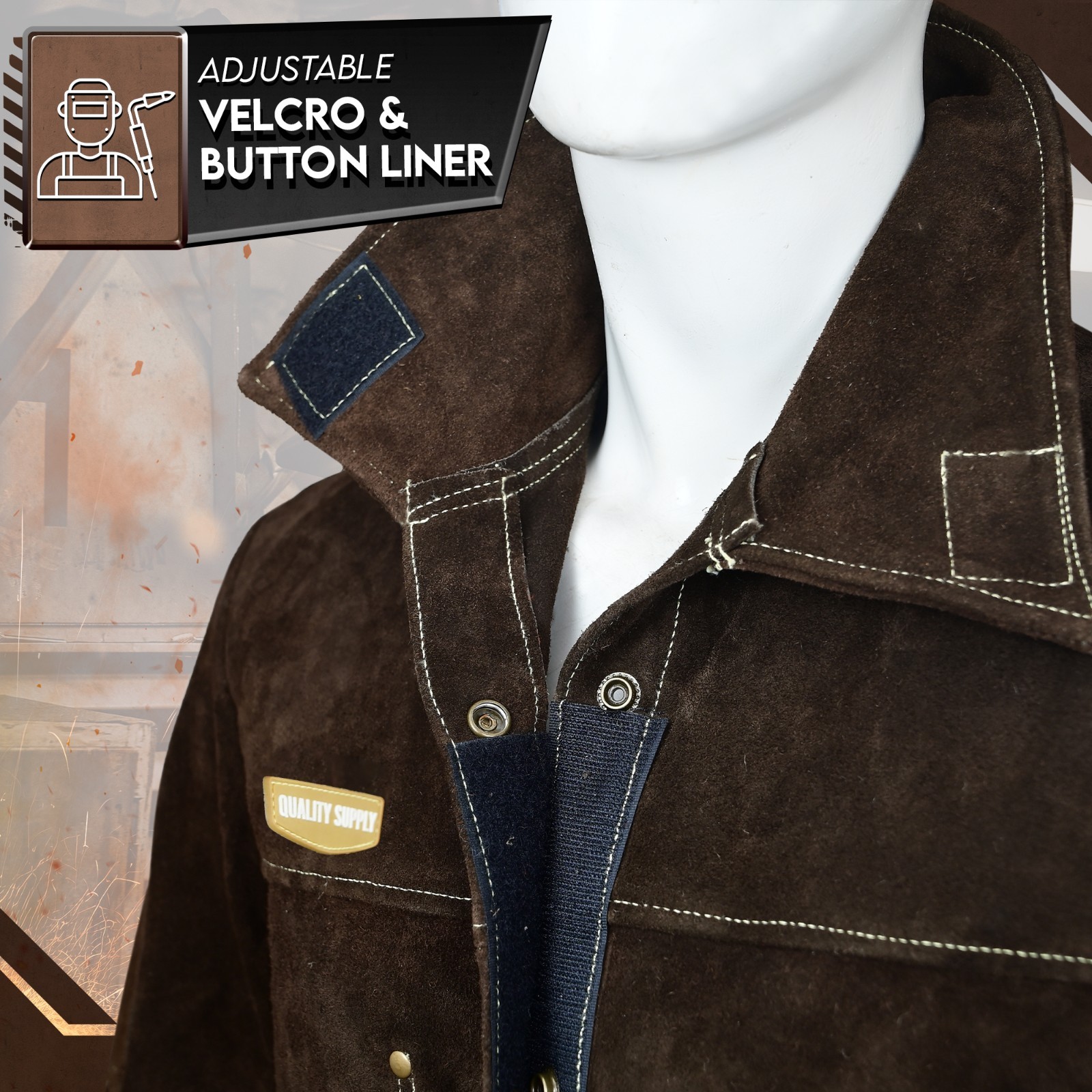 Leather Welding Jacket Flame Resistant Heavy Duty TIG MIG Welders Work Jacket