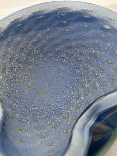 Alfredo Barbini Murano Art Glass Gold Foil Bullicante Baby Blue Bowl Ashtray MCM - Picture 7 of 9