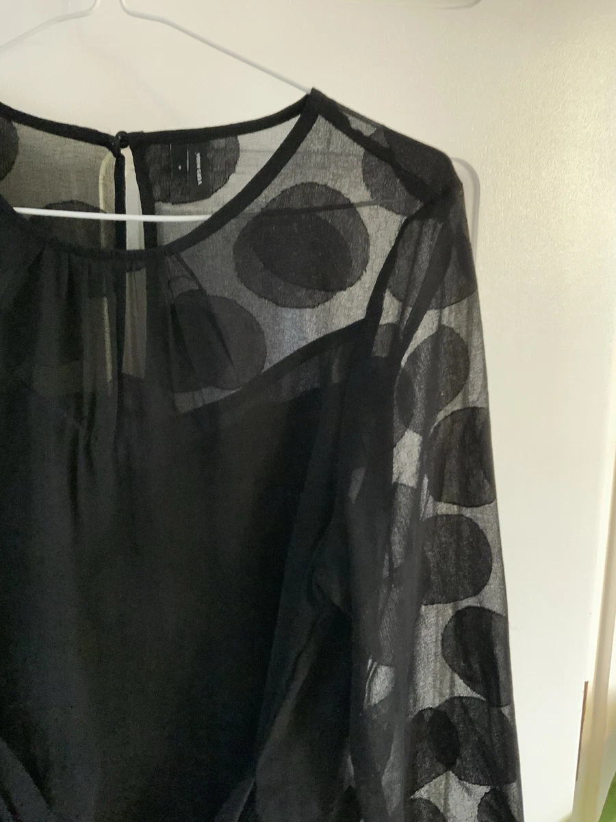 Vero Moda Black Polka Dot Sheer Chiffon Round Neck Button Blouse Size S