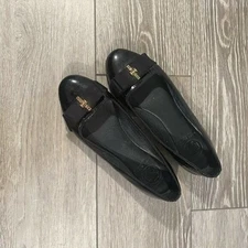 Tory Burch Flats Size 5 Black Patent Leather Slip On Ballet Bow Women Big Girl