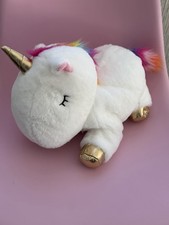 White Plush Unicorn with Rainbow Mane/ Gold Horn / Zipper Pocket