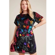 Anthropologie x Maeve Alisa Silk Floral Burnout Velvet Mini Dress US Size 4