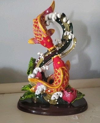 Chinese Feng Shui Carp Fish Statue,  Swimming Lotus Water, resin, Pristine 