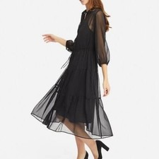 UNIQLO Women's Black Dot Chiffon Gathered Dress S Used