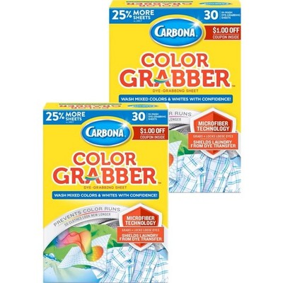 Carbona Color Grabber | In-Wash Dye Grabbing Sheets | 30 Count Per Box, 2 Pack