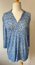 FDJ French Dressing Jeans blue animal dot super soft 3/4 sleeve blouse NEW S