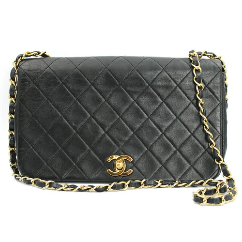 CHANEL Bag Matelasse Full Flap Chain Shoulder Lambskin Black Gold Hardware from