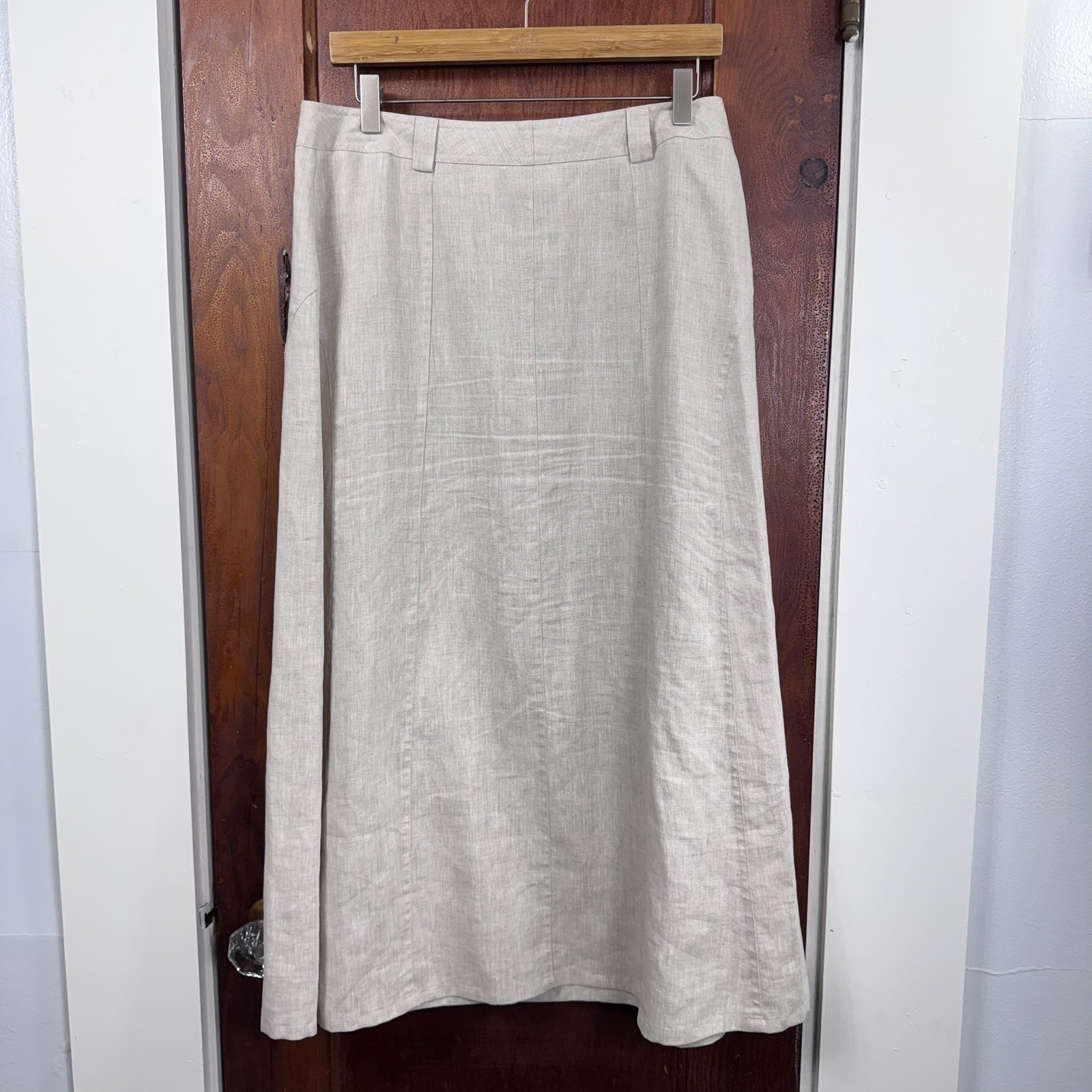 VTG Liz Claiborne 100% Linen Midi Skirt Size 10 Beige Seam Paneled Y2K #0270