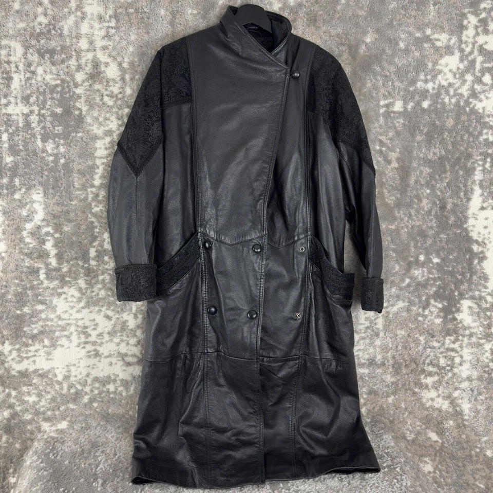 Traditional Trends Petites Sz PM Moto Leather Floral Snap Jacket Trench Coat - Image 2 of 4