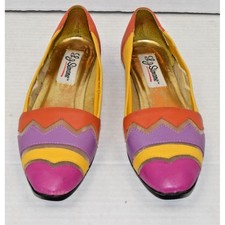 Vintage Leather Flats LJ Simone Size 7.5 70s Pastel Color Block Made Brazil