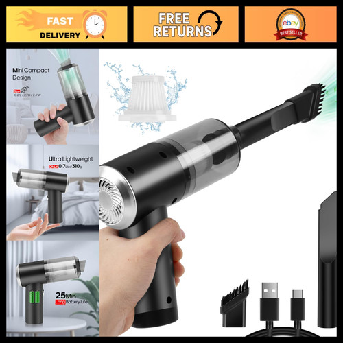 Mini aspiradora de mano inalámbrica para automóvil, teclado, computadora portátil y hogar - negra