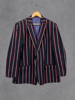 Samuel Windsor Sakko Herren 48R rot blau gestreift Chore Blazer Baumwolle Regatta Y2K